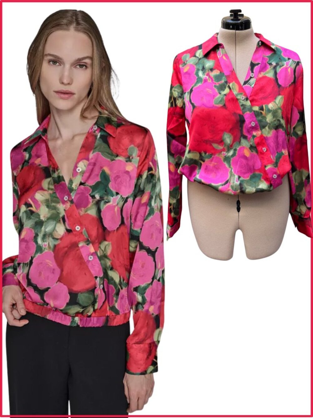 Medium - NWT KARL LAGERFELD PARIS - Women's V-Neck Floral Print Top
